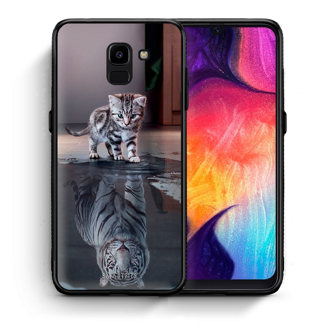 Θήκη Samsung J6 Tiger Cute από τη Smartfits με σχέδιο στο πίσω μέρος και μαύρο περίβλημα | Samsung J6 Tiger Cute case with colorful back and black bezels
