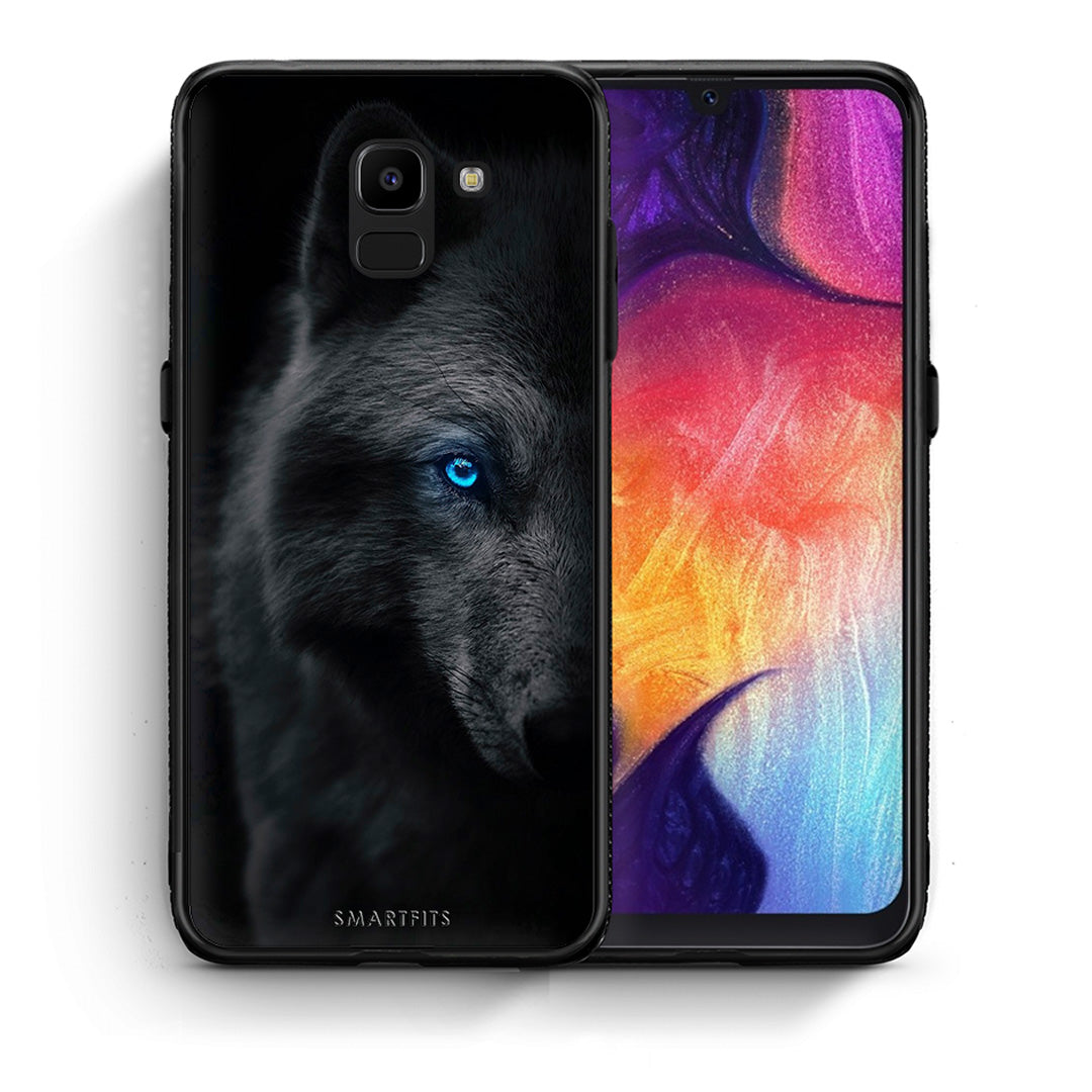 Θήκη Samsung J6 Dark Wolf από τη Smartfits με σχέδιο στο πίσω μέρος και μαύρο περίβλημα | Samsung J6 Dark Wolf case with colorful back and black bezels