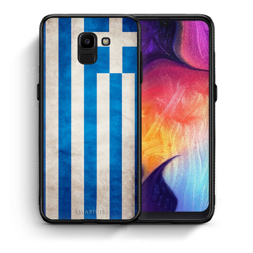 Θήκη Samsung J6 Greek Flag από τη Smartfits με σχέδιο στο πίσω μέρος και μαύρο περίβλημα | Samsung J6 Greek Flag case with colorful back and black bezels