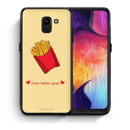 Θήκη Αγίου Βαλεντίνου Samsung J6 Fries Before Guys από τη Smartfits με σχέδιο στο πίσω μέρος και μαύρο περίβλημα | Samsung J6 Fries Before Guys case with colorful back and black bezels