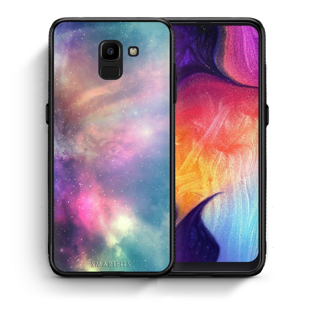 Θήκη Samsung J6 Rainbow Galaxy από τη Smartfits με σχέδιο στο πίσω μέρος και μαύρο περίβλημα | Samsung J6 Rainbow Galaxy case with colorful back and black bezels