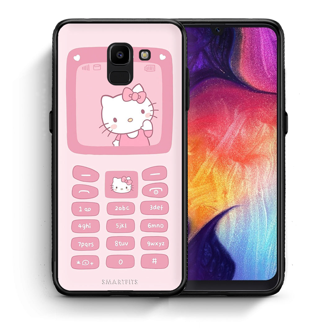 Θήκη Αγίου Βαλεντίνου Samsung J6 Hello Kitten από τη Smartfits με σχέδιο στο πίσω μέρος και μαύρο περίβλημα | Samsung J6 Hello Kitten case with colorful back and black bezels
