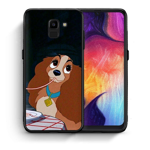 Θήκη Αγίου Βαλεντίνου Samsung J6 Lady And Tramp 2 από τη Smartfits με σχέδιο στο πίσω μέρος και μαύρο περίβλημα | Samsung J6 Lady And Tramp 2 case with colorful back and black bezels