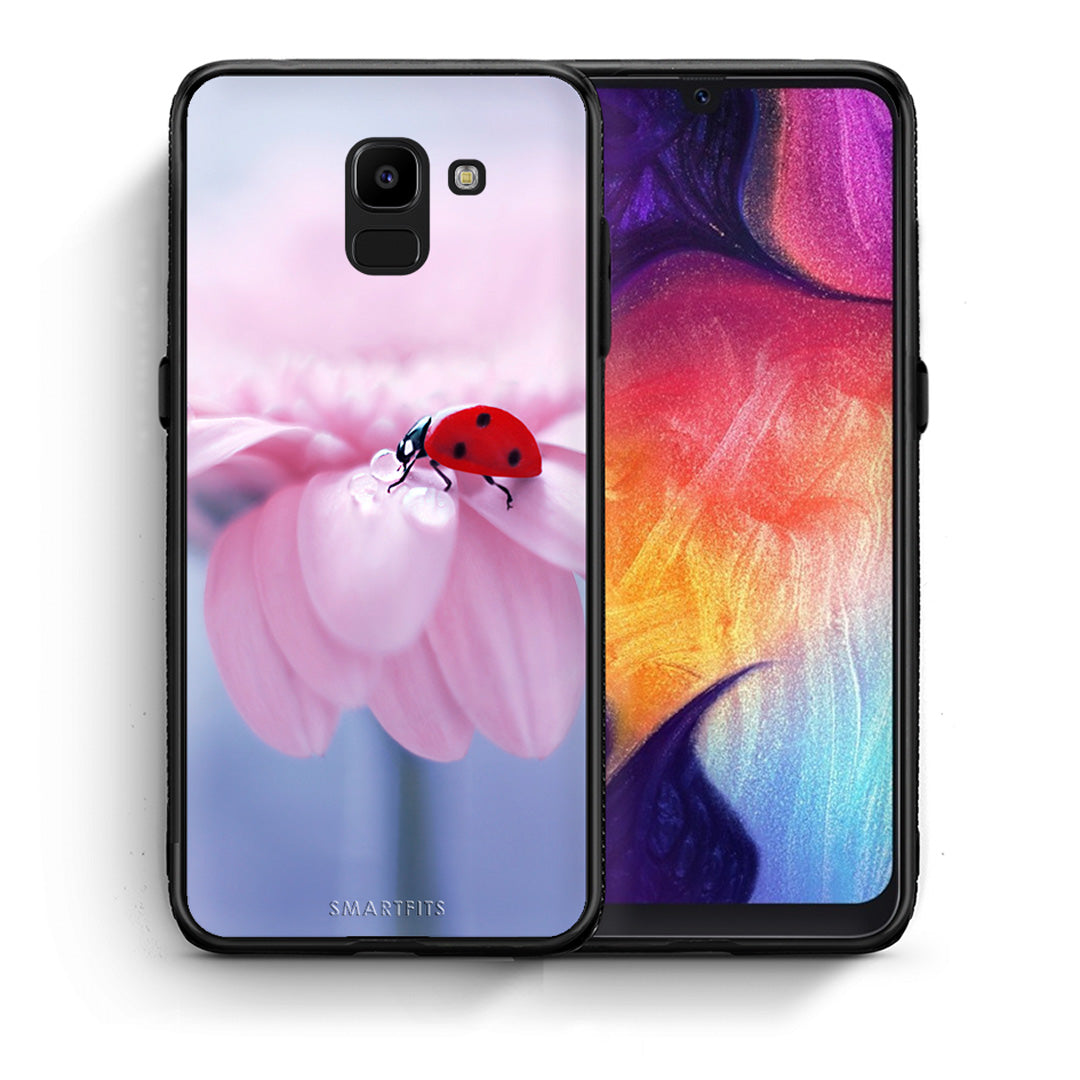 Θήκη Samsung J6 Ladybug Flower από τη Smartfits με σχέδιο στο πίσω μέρος και μαύρο περίβλημα | Samsung J6 Ladybug Flower case with colorful back and black bezels