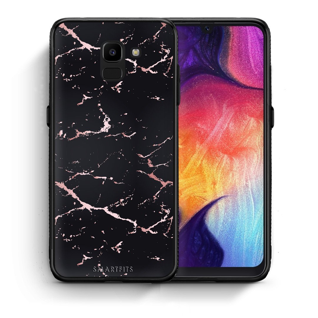 Θήκη Samsung J6 Black Rosegold Marble από τη Smartfits με σχέδιο στο πίσω μέρος και μαύρο περίβλημα | Samsung J6 Black Rosegold Marble case with colorful back and black bezels