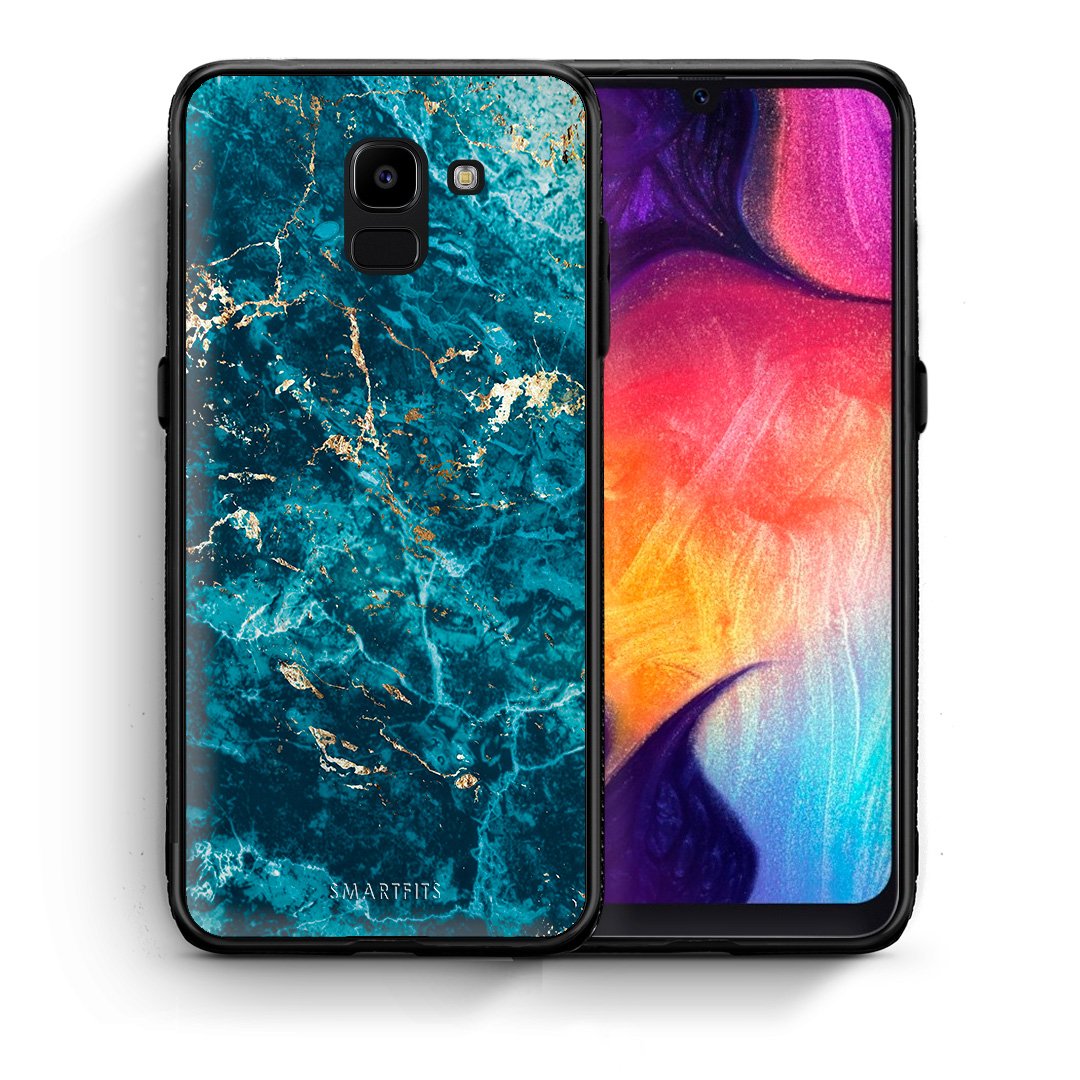 Θήκη Samsung J6 Marble Blue από τη Smartfits με σχέδιο στο πίσω μέρος και μαύρο περίβλημα | Samsung J6 Marble Blue case with colorful back and black bezels