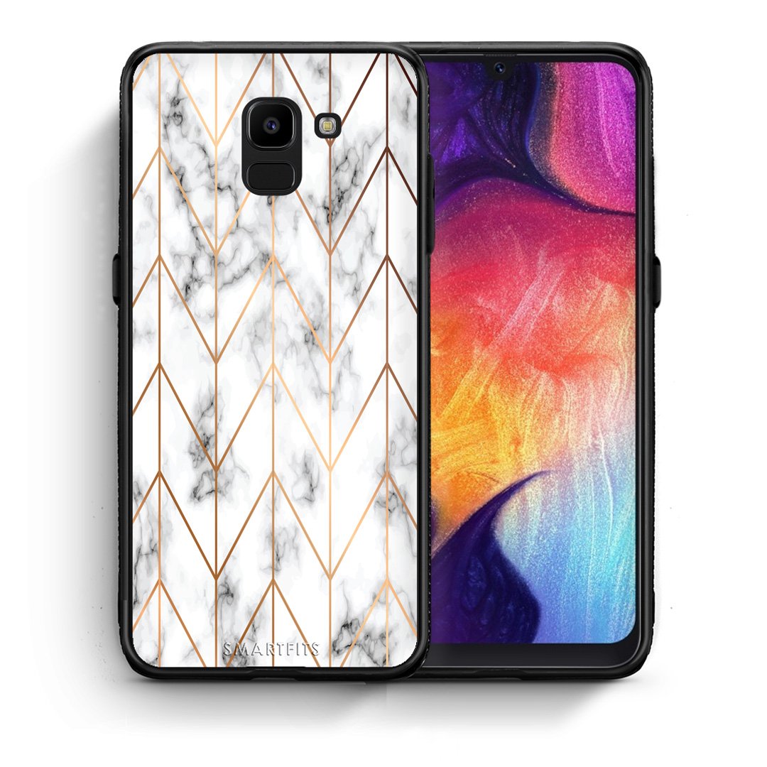 Θήκη Samsung J6 Gold Geometric Marble από τη Smartfits με σχέδιο στο πίσω μέρος και μαύρο περίβλημα | Samsung J6 Gold Geometric Marble case with colorful back and black bezels