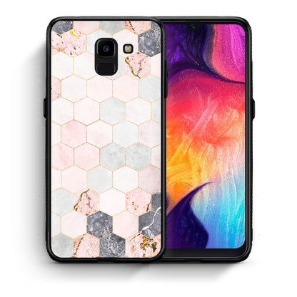Θήκη Samsung J6 Hexagon Pink Marble από τη Smartfits με σχέδιο στο πίσω μέρος και μαύρο περίβλημα | Samsung J6 Hexagon Pink Marble case with colorful back and black bezels