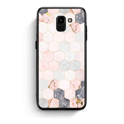 4 - samsung J6 Hexagon Pink Marble case, cover, bumper