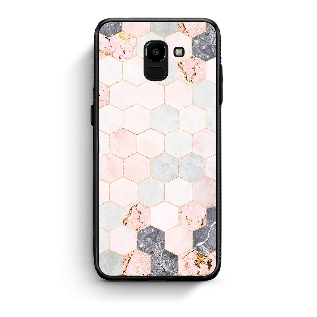 4 - samsung J6 Hexagon Pink Marble case, cover, bumper
