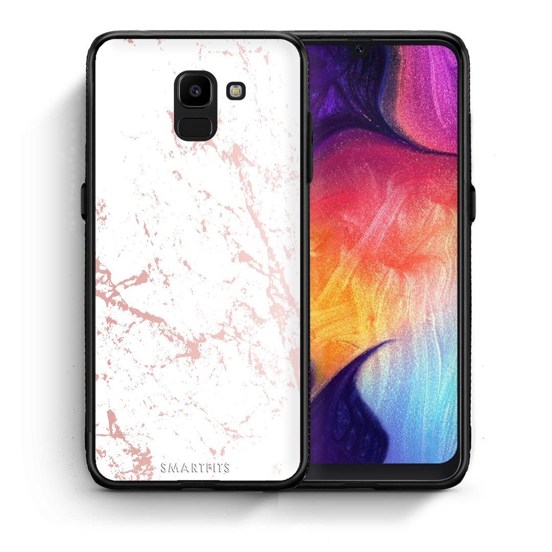 Θήκη Samsung J6 Pink Splash Marble από τη Smartfits με σχέδιο στο πίσω μέρος και μαύρο περίβλημα | Samsung J6 Pink Splash Marble case with colorful back and black bezels