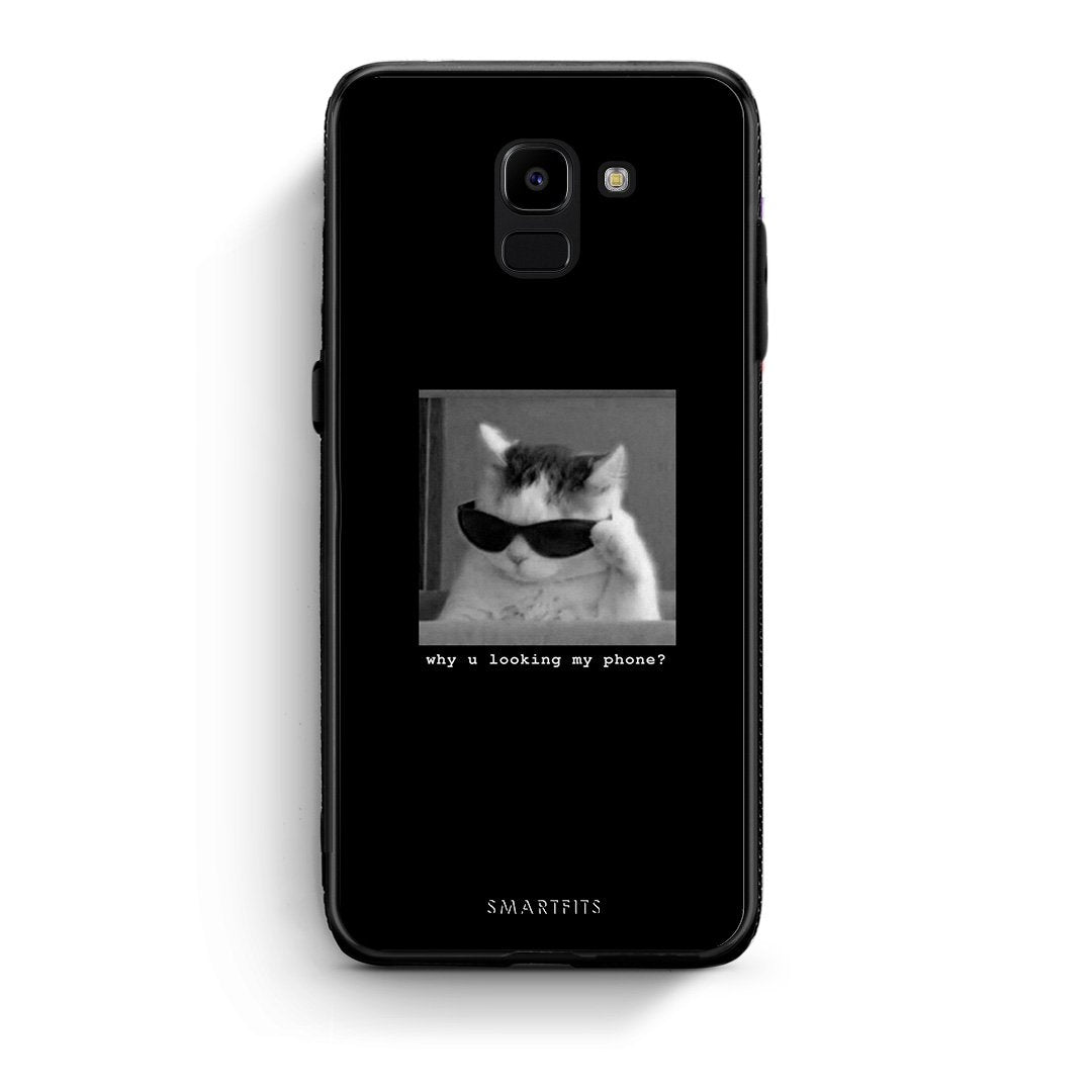 samsung J6 Meme Cat θήκη από τη Smartfits με σχέδιο στο πίσω μέρος και μαύρο περίβλημα | Smartphone case with colorful back and black bezels by Smartfits