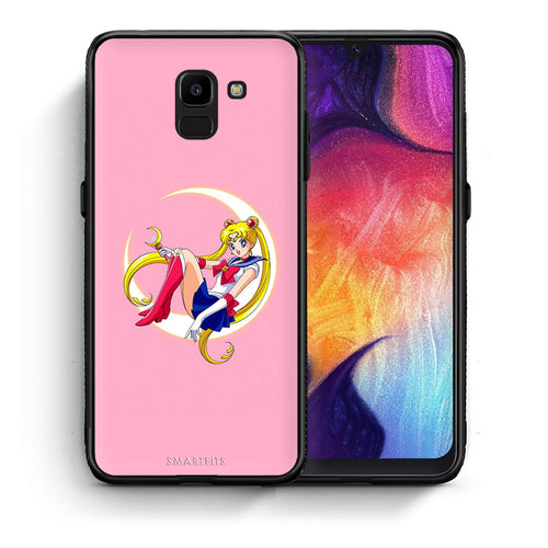 Θήκη Samsung J6 Moon Girl από τη Smartfits με σχέδιο στο πίσω μέρος και μαύρο περίβλημα | Samsung J6 Moon Girl case with colorful back and black bezels