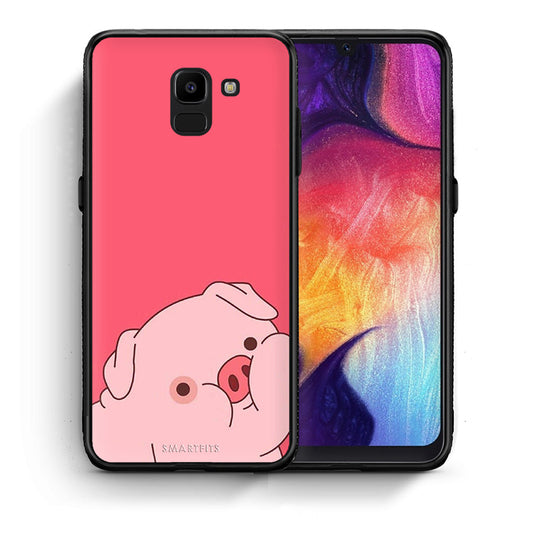 Θήκη Αγίου Βαλεντίνου Samsung J6 Pig Love 1 από τη Smartfits με σχέδιο στο πίσω μέρος και μαύρο περίβλημα | Samsung J6 Pig Love 1 case with colorful back and black bezels