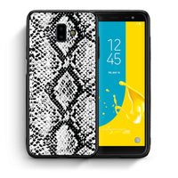 Thumbnail for Θήκη Samsung J6+ White Snake Animal από τη Smartfits με σχέδιο στο πίσω μέρος και μαύρο περίβλημα | Samsung J6+ White Snake Animal case with colorful back and black bezels