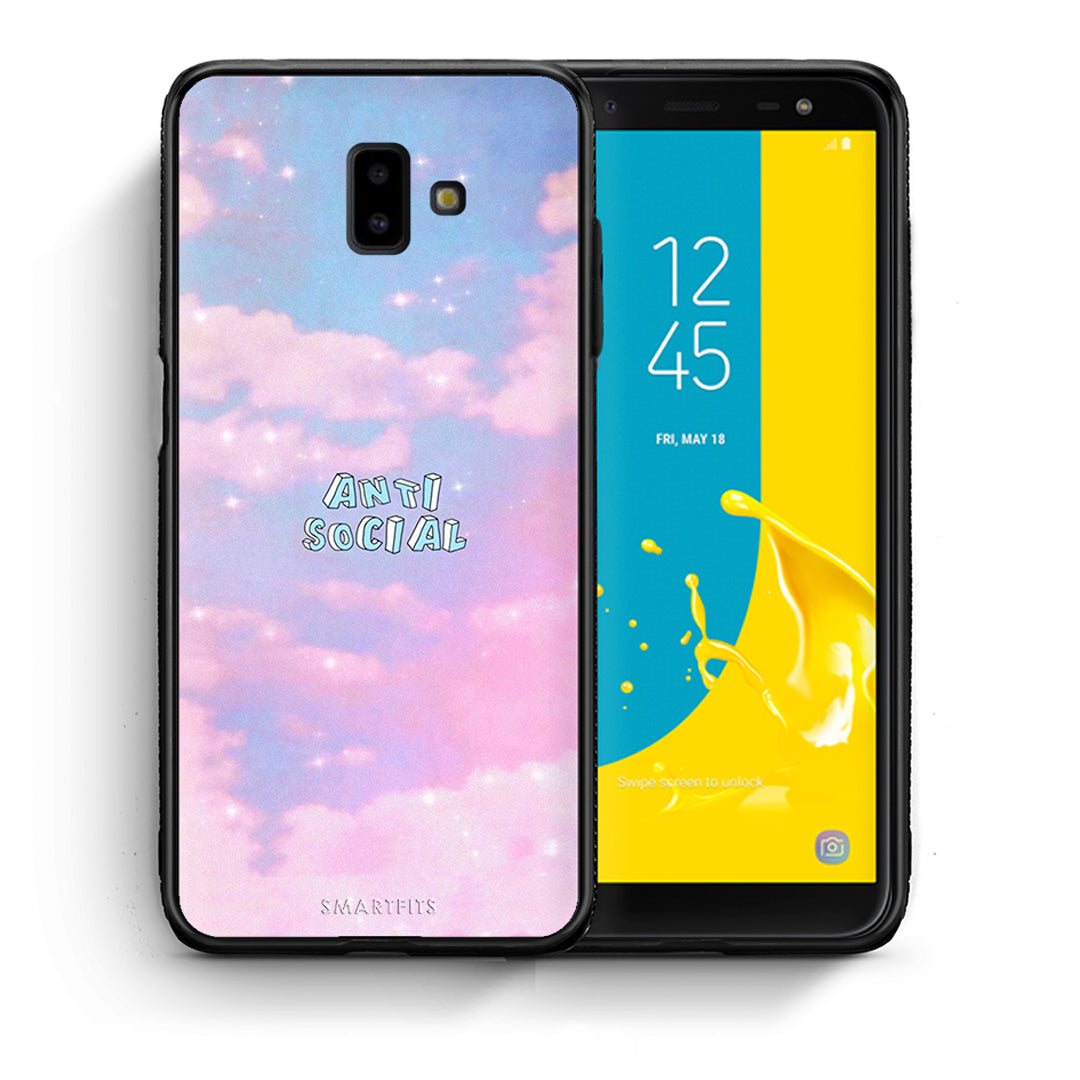 Θήκη Αγίου Βαλεντίνου Samsung J6+ Anti Social από τη Smartfits με σχέδιο στο πίσω μέρος και μαύρο περίβλημα | Samsung J6+ Anti Social case with colorful back and black bezels