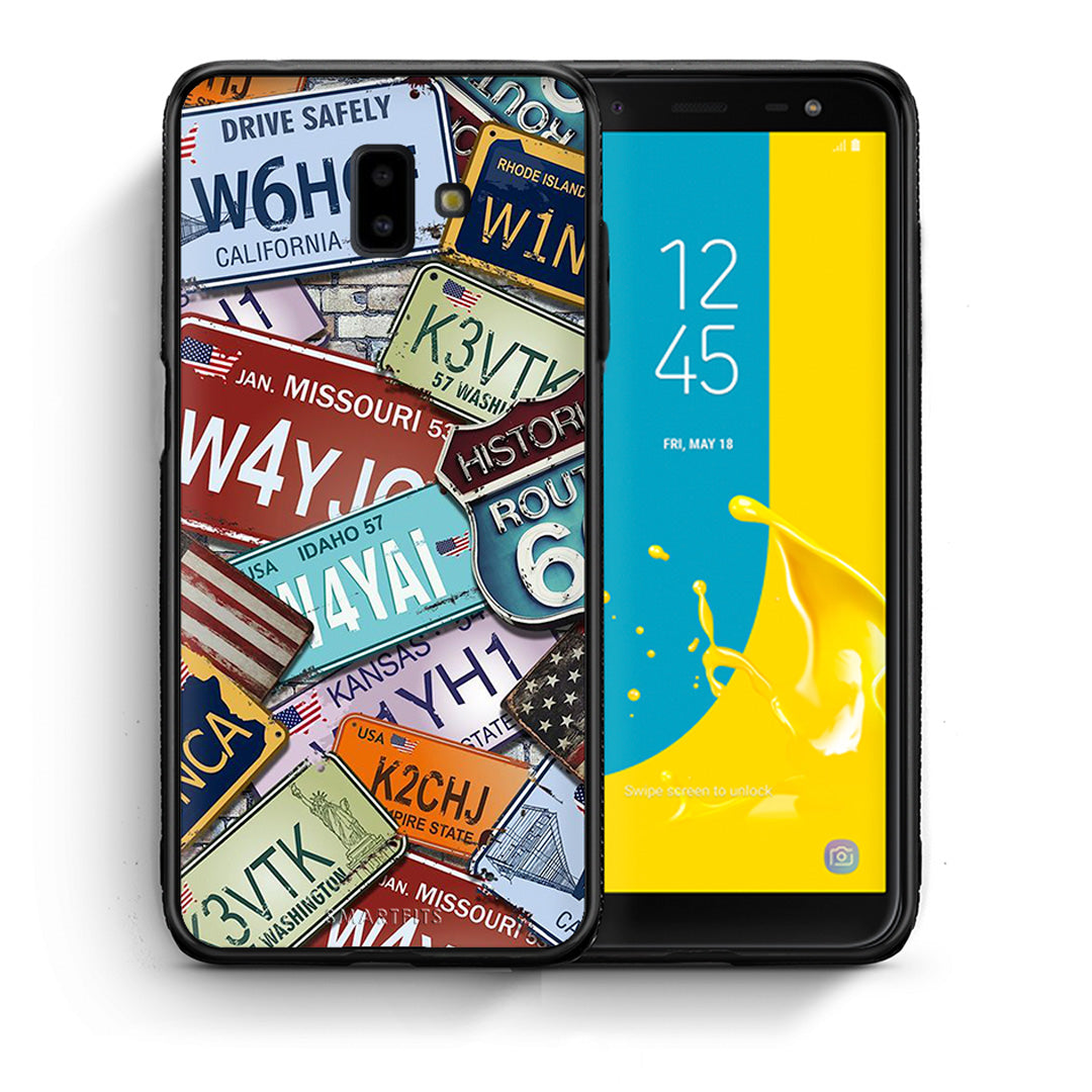Θήκη Samsung J6+ Car Plates από τη Smartfits με σχέδιο στο πίσω μέρος και μαύρο περίβλημα | Samsung J6+ Car Plates case with colorful back and black bezels