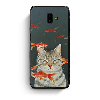 samsung J6+ Cat Goldfish θήκη από τη Smartfits με σχέδιο στο πίσω μέρος και μαύρο περίβλημα | Smartphone case with colorful back and black bezels by Smartfits