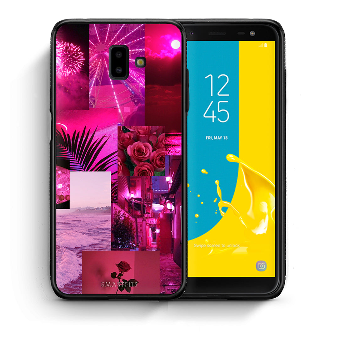 Θήκη Αγίου Βαλεντίνου Samsung J6+ Collage Red Roses από τη Smartfits με σχέδιο στο πίσω μέρος και μαύρο περίβλημα | Samsung J6+ Collage Red Roses case with colorful back and black bezels