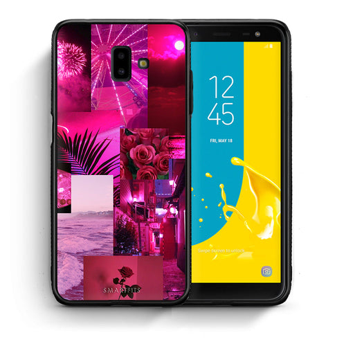 Θήκη Αγίου Βαλεντίνου Samsung J6+ Collage Red Roses από τη Smartfits με σχέδιο στο πίσω μέρος και μαύρο περίβλημα | Samsung J6+ Collage Red Roses case with colorful back and black bezels