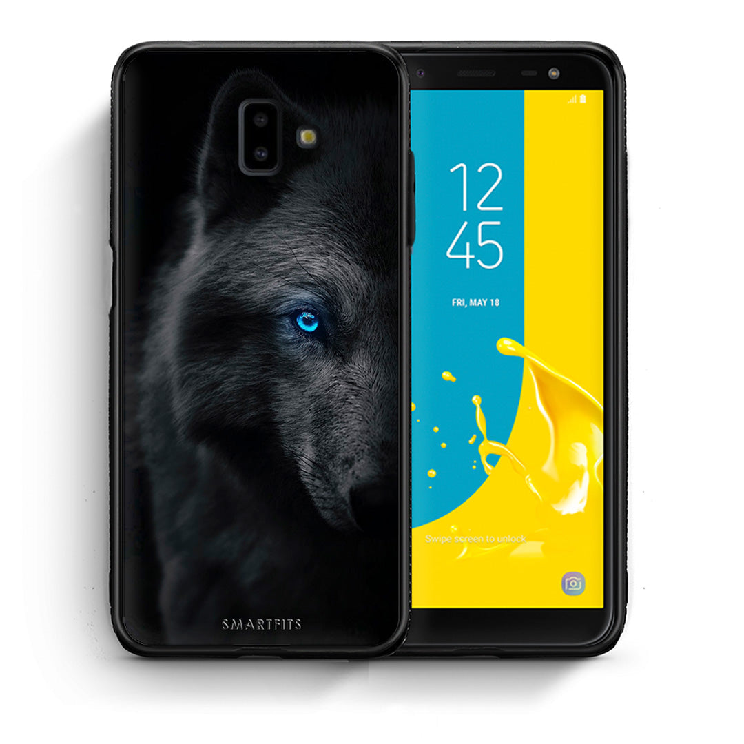 Θήκη Samsung J6+ Dark Wolf από τη Smartfits με σχέδιο στο πίσω μέρος και μαύρο περίβλημα | Samsung J6+ Dark Wolf case with colorful back and black bezels