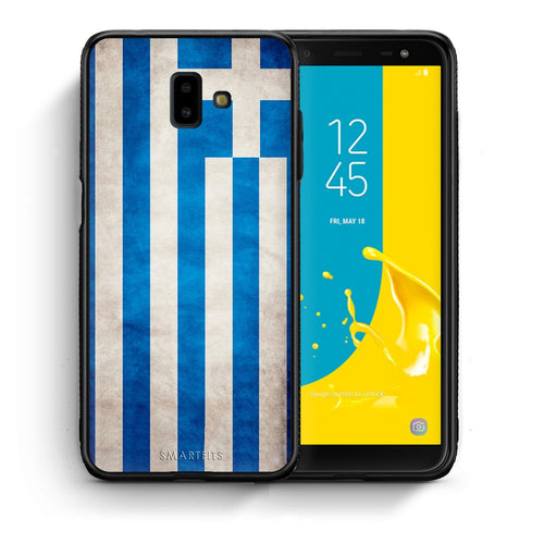 Θήκη Samsung J6+ Greek Flag από τη Smartfits με σχέδιο στο πίσω μέρος και μαύρο περίβλημα | Samsung J6+ Greek Flag case with colorful back and black bezels