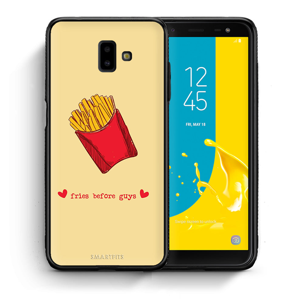Θήκη Αγίου Βαλεντίνου Samsung J6+ Fries Before Guys από τη Smartfits με σχέδιο στο πίσω μέρος και μαύρο περίβλημα | Samsung J6+ Fries Before Guys case with colorful back and black bezels