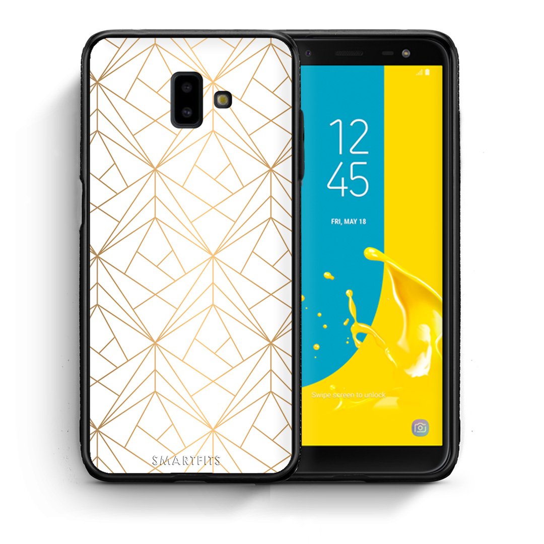 Θήκη Samsung J6+ Luxury White Geometric από τη Smartfits με σχέδιο στο πίσω μέρος και μαύρο περίβλημα | Samsung J6+ Luxury White Geometric case with colorful back and black bezels
