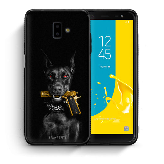 Θήκη Αγίου Βαλεντίνου Samsung J6+ Golden Gun από τη Smartfits με σχέδιο στο πίσω μέρος και μαύρο περίβλημα | Samsung J6+ Golden Gun case with colorful back and black bezels