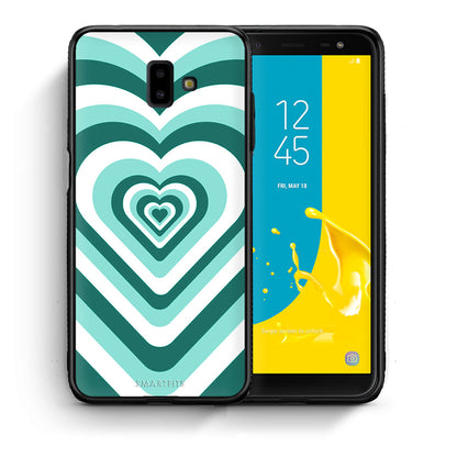 Θήκη Samsung J6+ Green Hearts από τη Smartfits με σχέδιο στο πίσω μέρος και μαύρο περίβλημα | Samsung J6+ Green Hearts case with colorful back and black bezels