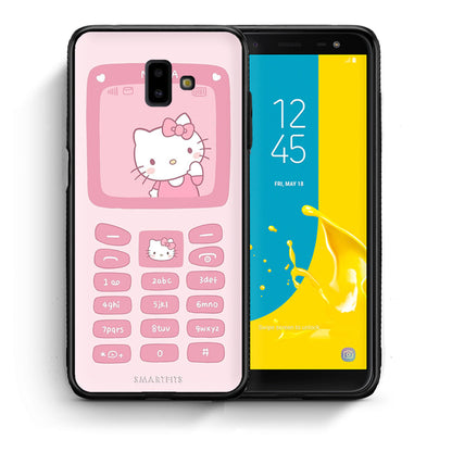Θήκη Αγίου Βαλεντίνου Samsung J6+ Hello Kitten από τη Smartfits με σχέδιο στο πίσω μέρος και μαύρο περίβλημα | Samsung J6+ Hello Kitten case with colorful back and black bezels