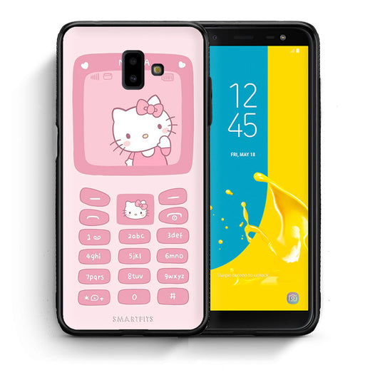 Θήκη Αγίου Βαλεντίνου Samsung J6+ Hello Kitten από τη Smartfits με σχέδιο στο πίσω μέρος και μαύρο περίβλημα | Samsung J6+ Hello Kitten case with colorful back and black bezels