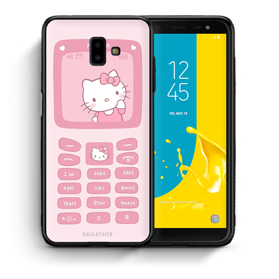 Θήκη Αγίου Βαλεντίνου Samsung J6+ Hello Kitten από τη Smartfits με σχέδιο στο πίσω μέρος και μαύρο περίβλημα | Samsung J6+ Hello Kitten case with colorful back and black bezels