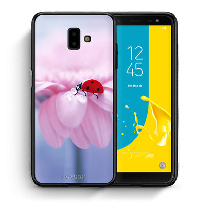Θήκη Samsung J6+ Ladybug Flower από τη Smartfits με σχέδιο στο πίσω μέρος και μαύρο περίβλημα | Samsung J6+ Ladybug Flower case with colorful back and black bezels