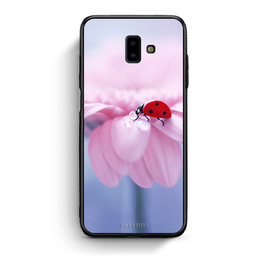 samsung J6+ Ladybug Flower θήκη από τη Smartfits με σχέδιο στο πίσω μέρος και μαύρο περίβλημα | Smartphone case with colorful back and black bezels by Smartfits