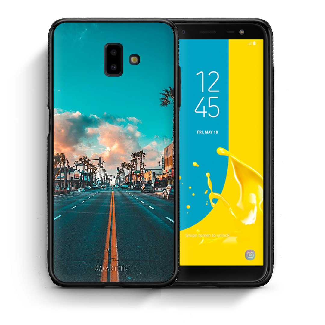 Θήκη Samsung J6+ City Landscape από τη Smartfits με σχέδιο στο πίσω μέρος και μαύρο περίβλημα | Samsung J6+ City Landscape case with colorful back and black bezels