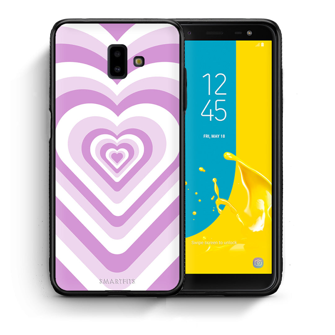 Θήκη Samsung J6+ Lilac Hearts από τη Smartfits με σχέδιο στο πίσω μέρος και μαύρο περίβλημα | Samsung J6+ Lilac Hearts case with colorful back and black bezels