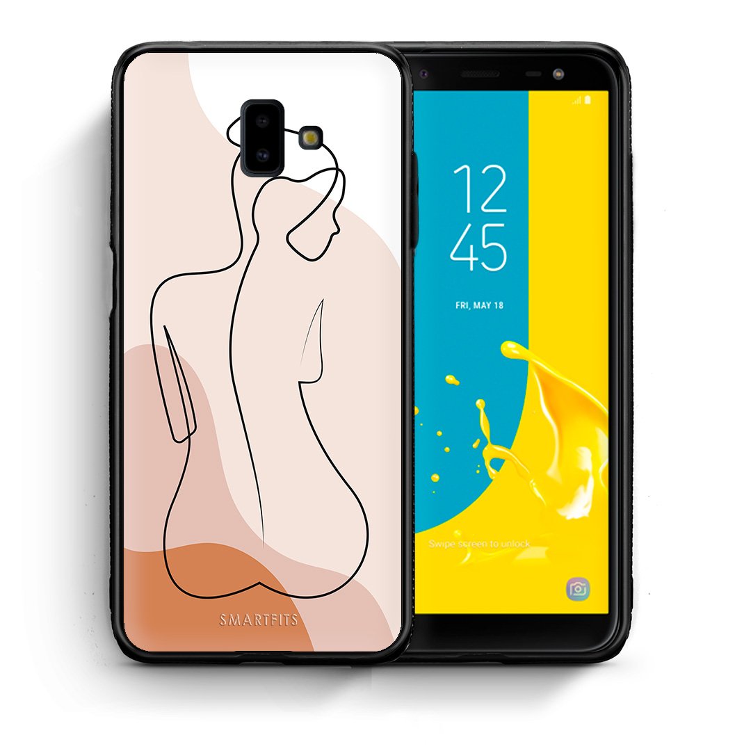 Θήκη Samsung J6+ LineArt Woman από τη Smartfits με σχέδιο στο πίσω μέρος και μαύρο περίβλημα | Samsung J6+ LineArt Woman case with colorful back and black bezels