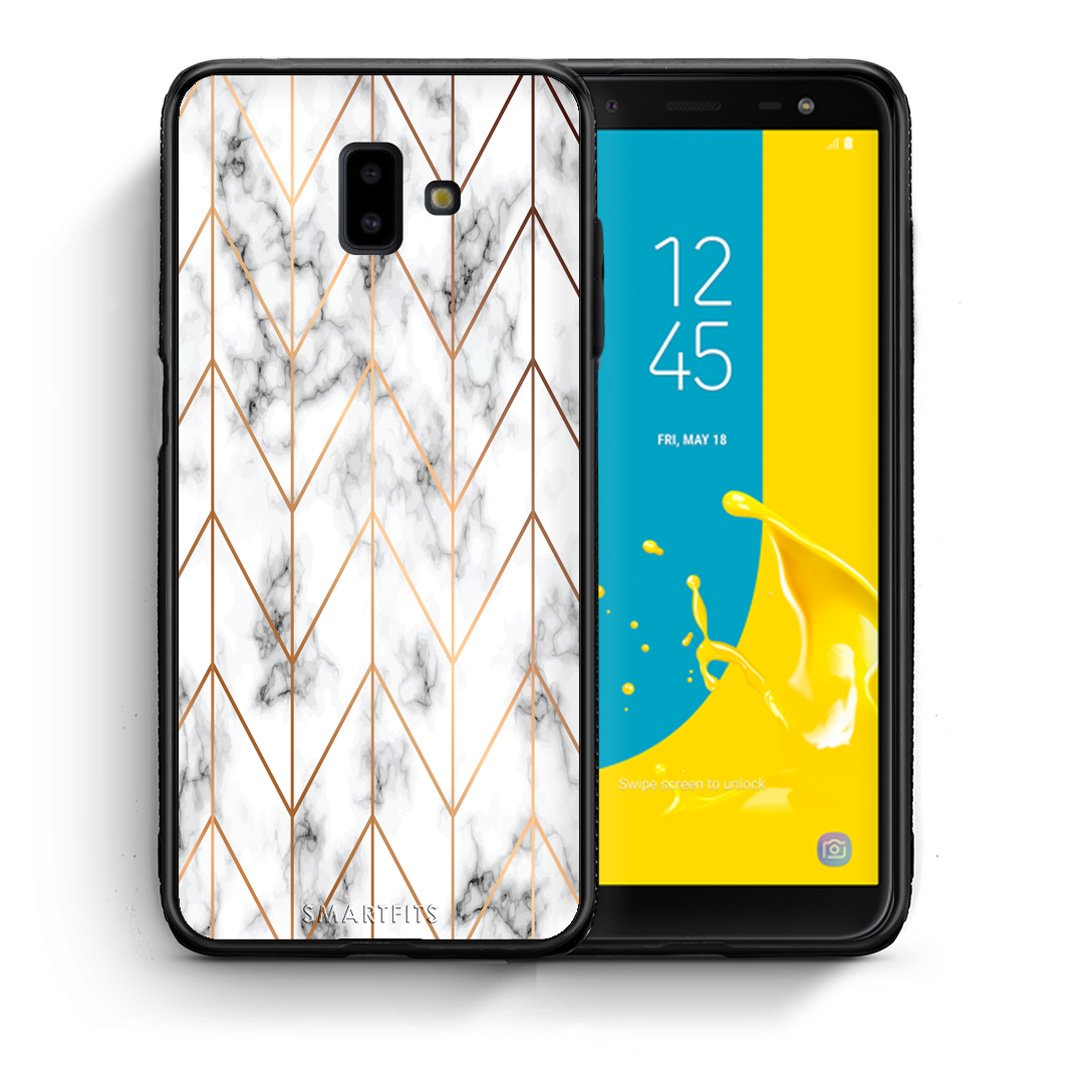 Θήκη Samsung J6+ Gold Geometric Marble από τη Smartfits με σχέδιο στο πίσω μέρος και μαύρο περίβλημα | Samsung J6+ Gold Geometric Marble case with colorful back and black bezels