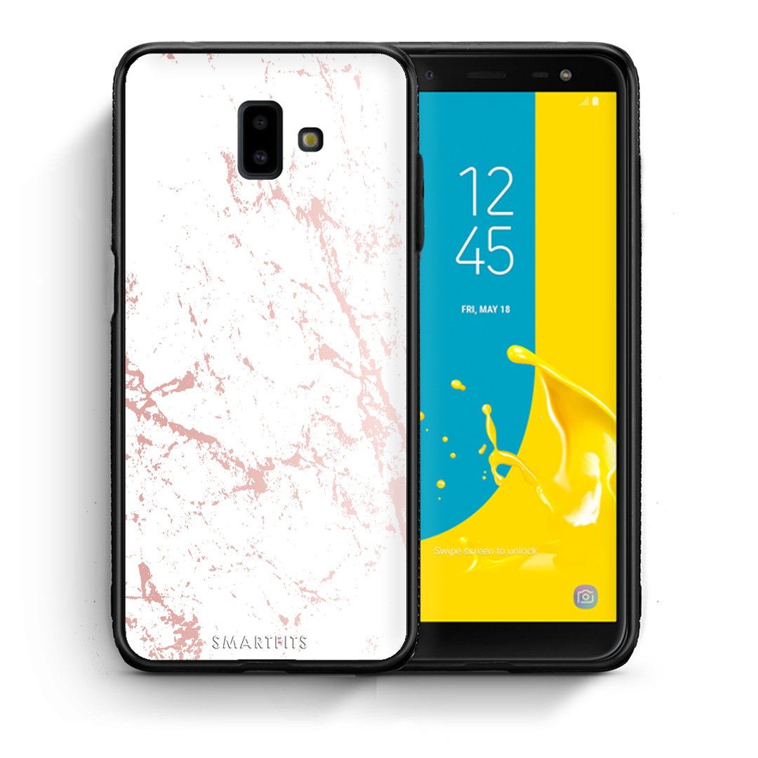 Θήκη Samsung J6+ Pink Splash Marble από τη Smartfits με σχέδιο στο πίσω μέρος και μαύρο περίβλημα | Samsung J6+ Pink Splash Marble case with colorful back and black bezels