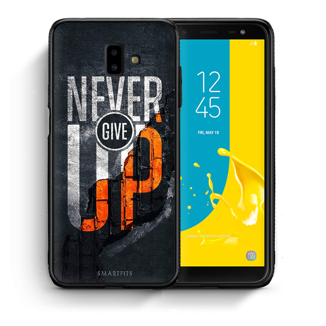 Θήκη Αγίου Βαλεντίνου Samsung J6+ Never Give Up από τη Smartfits με σχέδιο στο πίσω μέρος και μαύρο περίβλημα | Samsung J6+ Never Give Up case with colorful back and black bezels