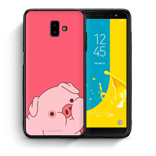 Θήκη Αγίου Βαλεντίνου Samsung J6+ Pig Love 1 από τη Smartfits με σχέδιο στο πίσω μέρος και μαύρο περίβλημα | Samsung J6+ Pig Love 1 case with colorful back and black bezels