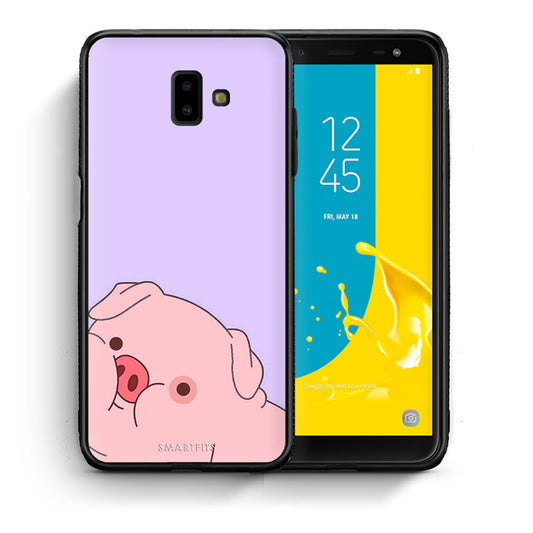 Θήκη Αγίου Βαλεντίνου Samsung J6+ Pig Love 2 από τη Smartfits με σχέδιο στο πίσω μέρος και μαύρο περίβλημα | Samsung J6+ Pig Love 2 case with colorful back and black bezels