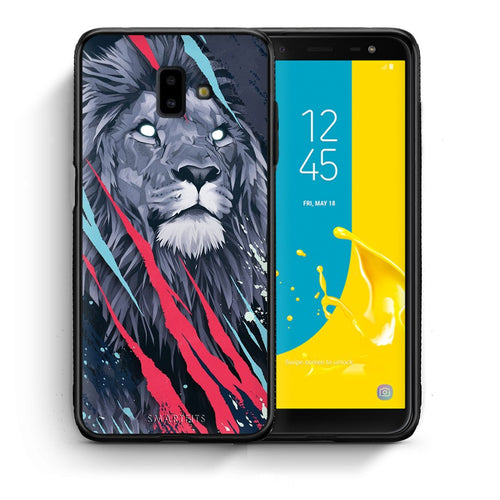Θήκη Samsung J6+ Lion Designer PopArt από τη Smartfits με σχέδιο στο πίσω μέρος και μαύρο περίβλημα | Samsung J6+ Lion Designer PopArt case with colorful back and black bezels