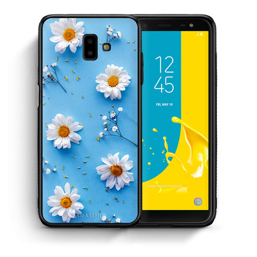 Θήκη Samsung J6+ Real Daisies από τη Smartfits με σχέδιο στο πίσω μέρος και μαύρο περίβλημα | Samsung J6+ Real Daisies case with colorful back and black bezels