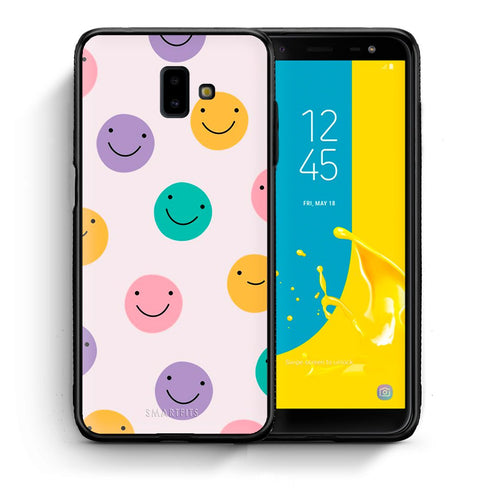 Θήκη Samsung J6+ Smiley Faces από τη Smartfits με σχέδιο στο πίσω μέρος και μαύρο περίβλημα | Samsung J6+ Smiley Faces case with colorful back and black bezels