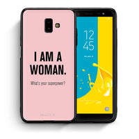 Thumbnail for Θήκη Samsung J6+ Superpower Woman από τη Smartfits με σχέδιο στο πίσω μέρος και μαύρο περίβλημα | Samsung J6+ Superpower Woman case with colorful back and black bezels