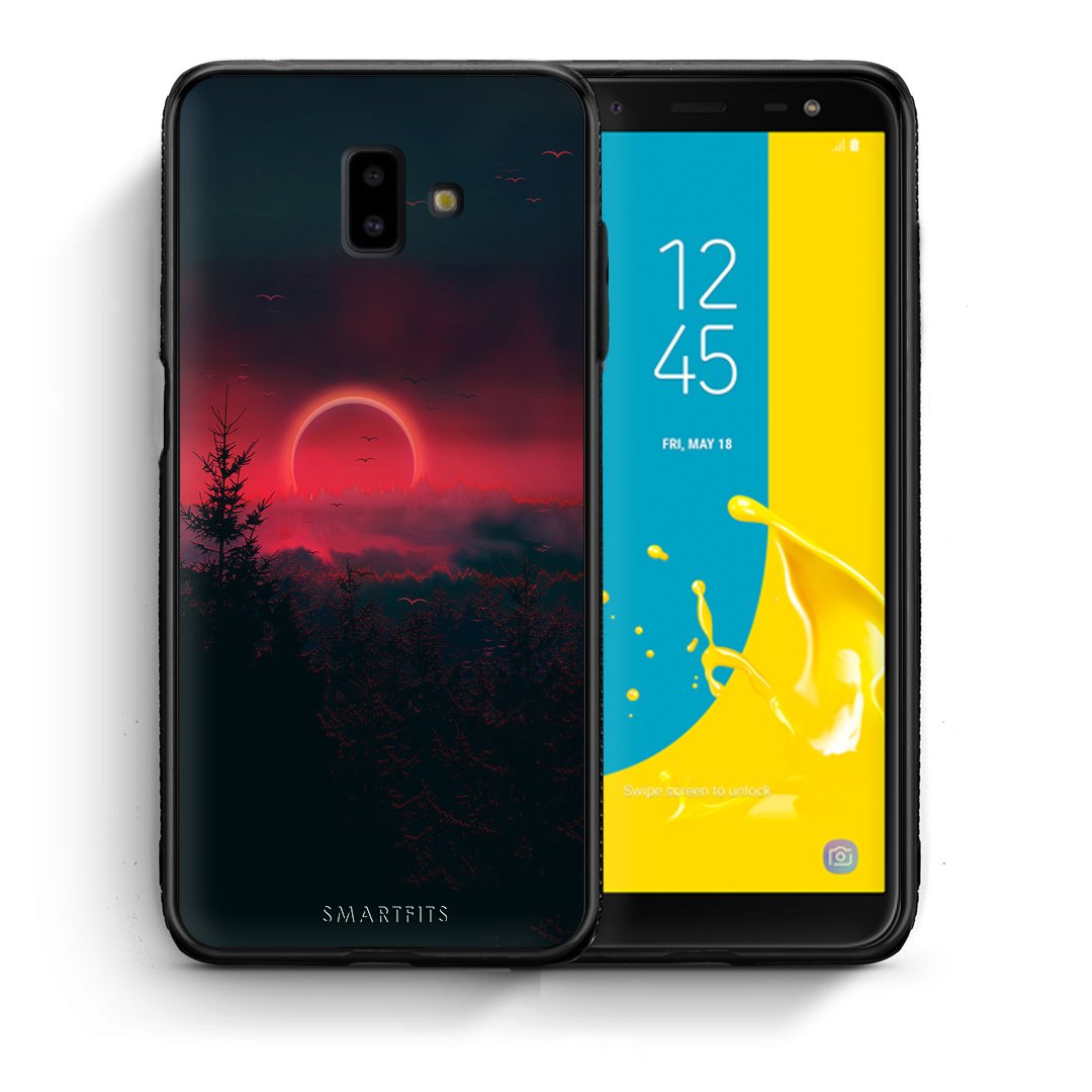 Θήκη Samsung J6+ Sunset Tropic από τη Smartfits με σχέδιο στο πίσω μέρος και μαύρο περίβλημα | Samsung J6+ Sunset Tropic case with colorful back and black bezels