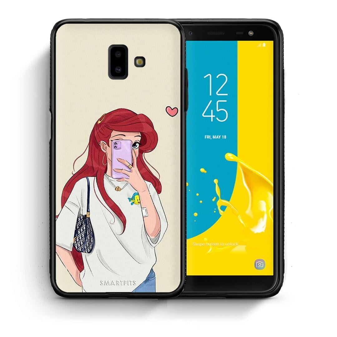 Θήκη Samsung J6+ Walking Mermaid από τη Smartfits με σχέδιο στο πίσω μέρος και μαύρο περίβλημα | Samsung J6+ Walking Mermaid case with colorful back and black bezels