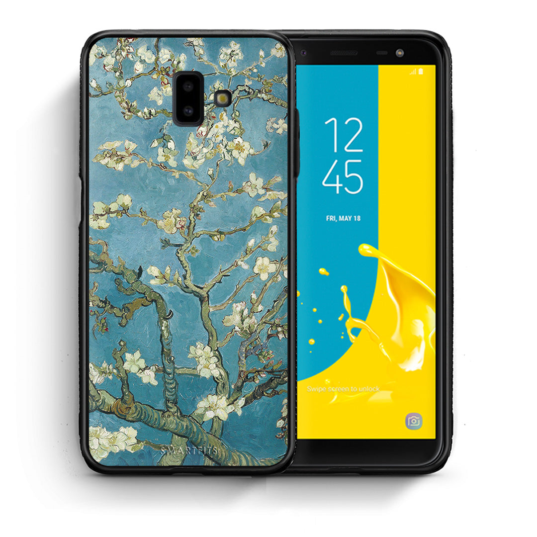 Θήκη Samsung J6+ White Blossoms από τη Smartfits με σχέδιο στο πίσω μέρος και μαύρο περίβλημα | Samsung J6+ White Blossoms case with colorful back and black bezels
